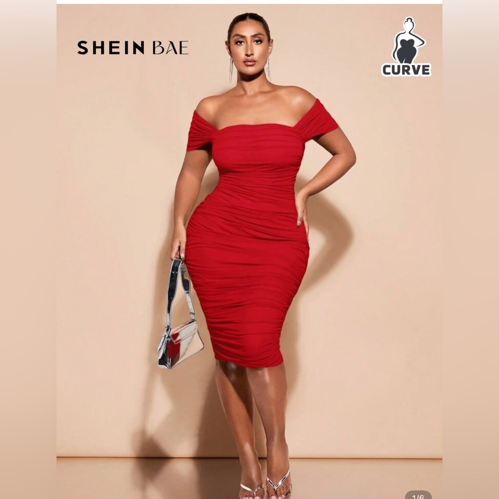 SHEIN Curve Elegant Red Sleeveless Dress